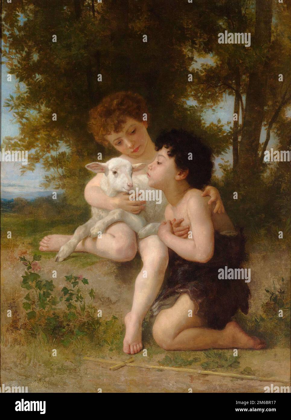 Les Enfants à L'Agneau (Kinder mit dem Lamm), gemalt vom französischen Maler William-Adolphe Bouguereau aus dem 19. Jahrhundert im Jahr 1879 Stockfoto