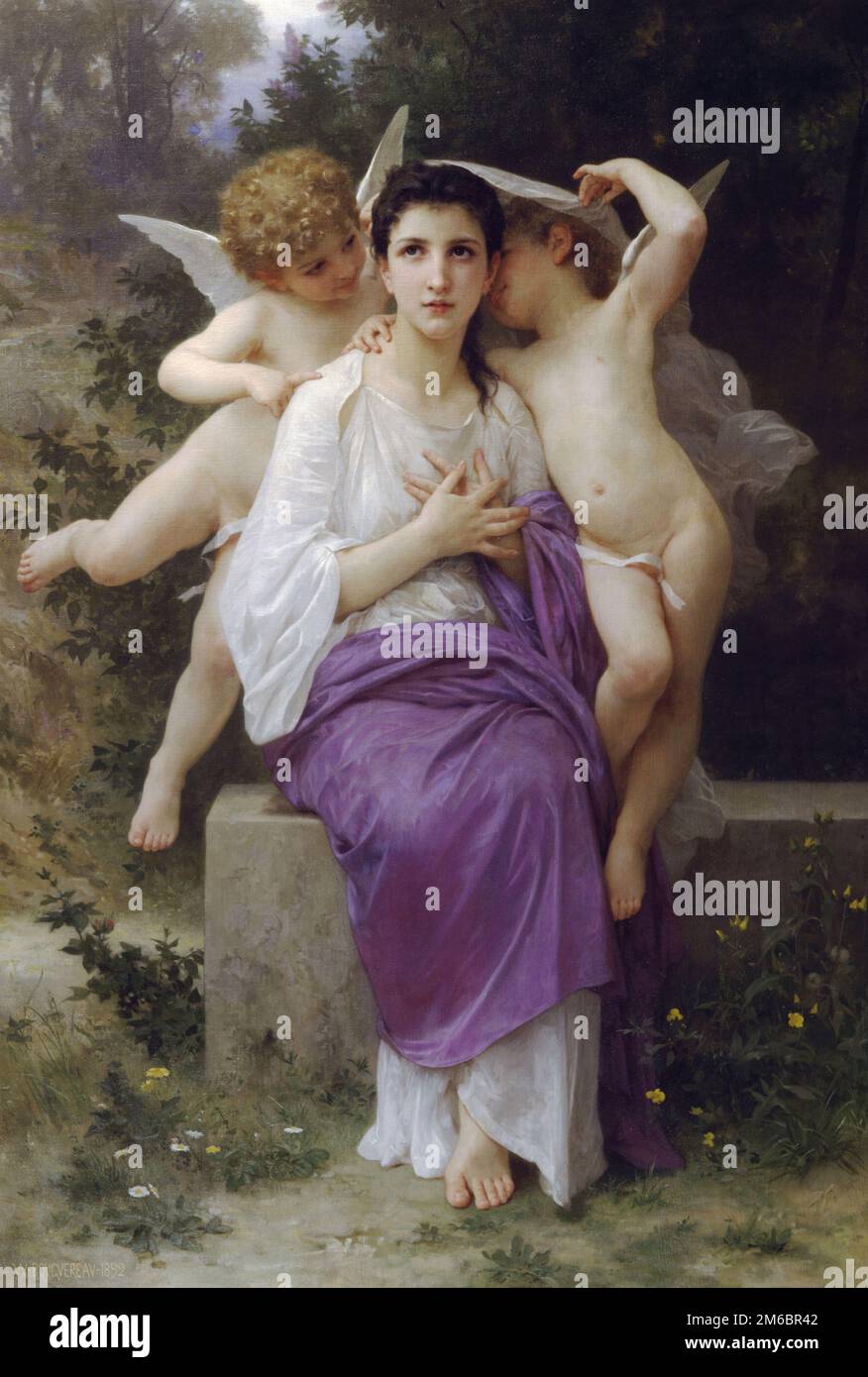 L'éveil du Coeur (das Erwachen des Herzens), gemalt vom französischen Maler William-Adolphe Bouguereau aus dem 19. Jahrhundert im Jahr 1892 Stockfoto