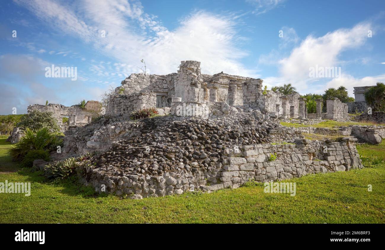 Panorama od Tulum, präkolumbianische Maya-Stadt, Mexiko. Stockfoto