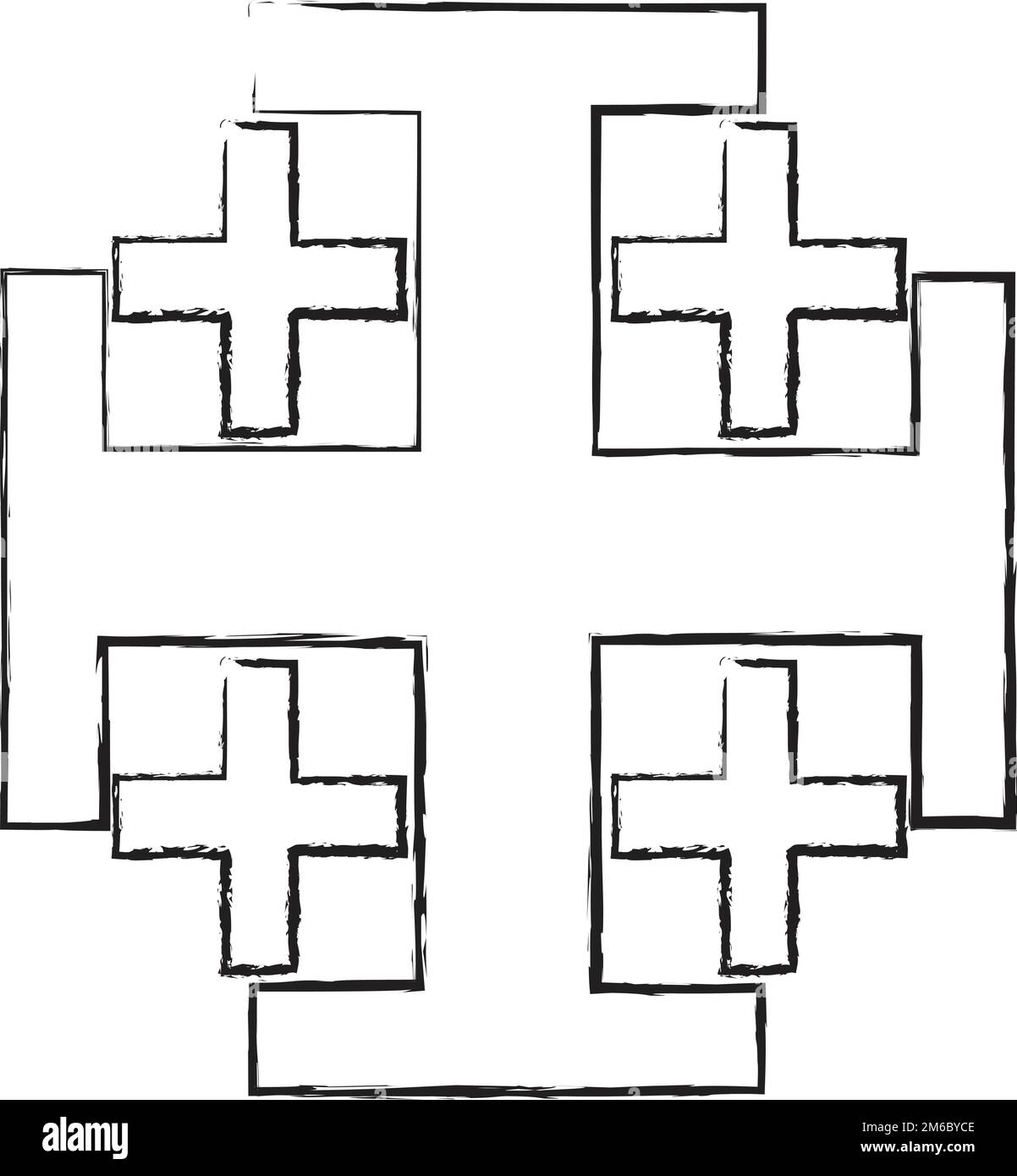 Jerusalem-Kreuz-Bleistift-ähnliche Zeichnungsvektordarstellung, heiliges Kreuz von Jerusalem-Silhouette Stock Vektor