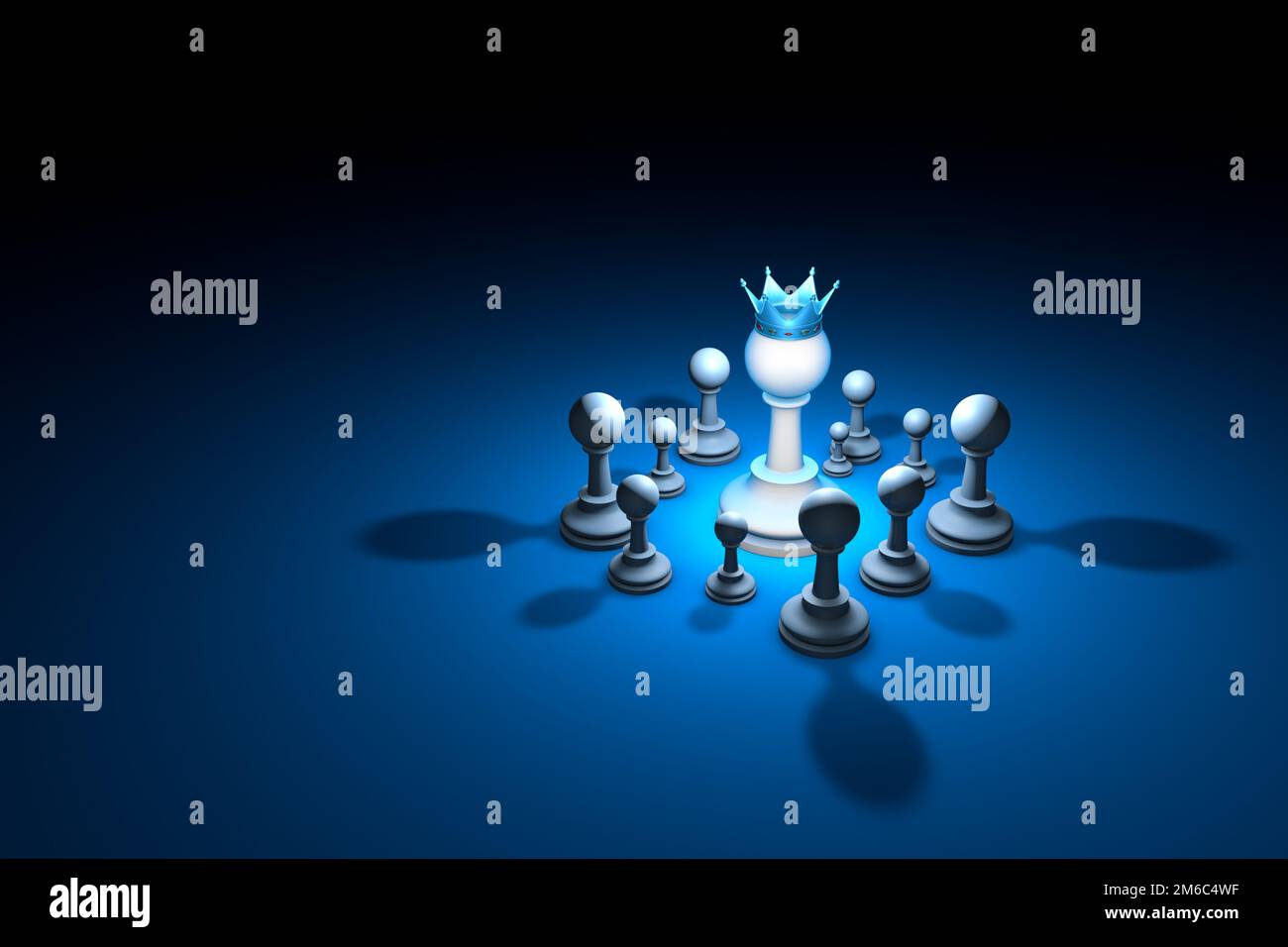Ein starkes Team. Anführer (Schachmetapher). 3D-Darstellung rendern. Geben Sie Platz für Text frei. Stockfoto