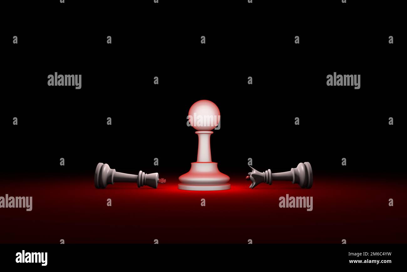 Paradoxon. Stärke und Schwäche (Schachmetapher). 3D-Darstellung rendern. Geben Sie Platz für Text frei. Stockfoto