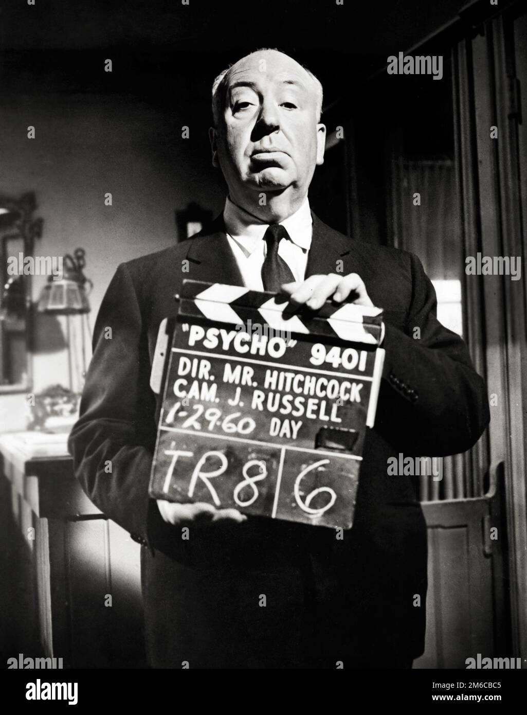Regisseur Alfred Hitchcock - Psycho (Paramount, 1960). Trotzdem, Werbefoto. Stockfoto
