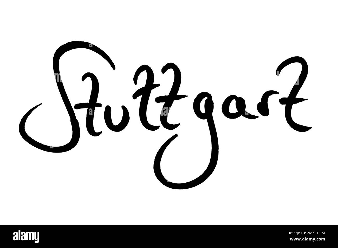 Name der Stadt, handgeschrieben schwarz auf weiß Stockfoto