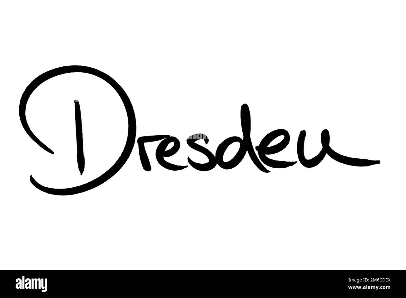 Name der Stadt, handgeschrieben schwarz auf weiß Stockfoto