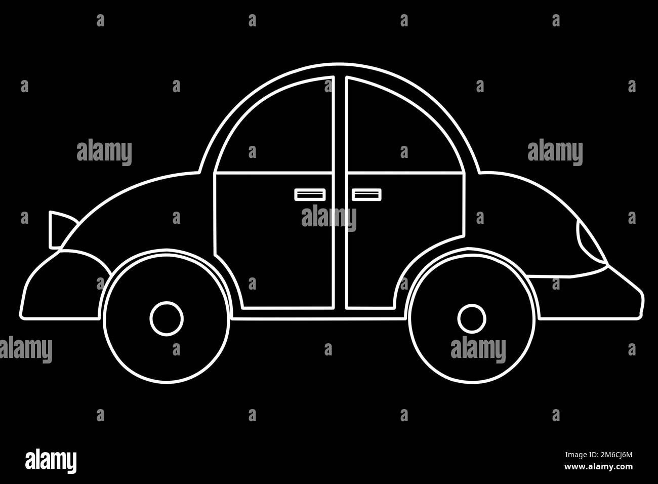 Weiße Silhouette des Autos auf schwarzem Hintergrund Stockfoto