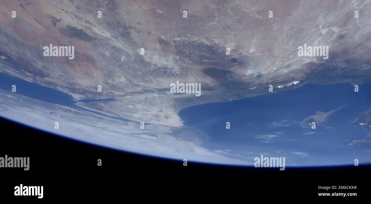 Mutter Erde Blick aus dem Weltall, Computer Graphics. In der Nähe von Raum über dem Boden Stockfoto