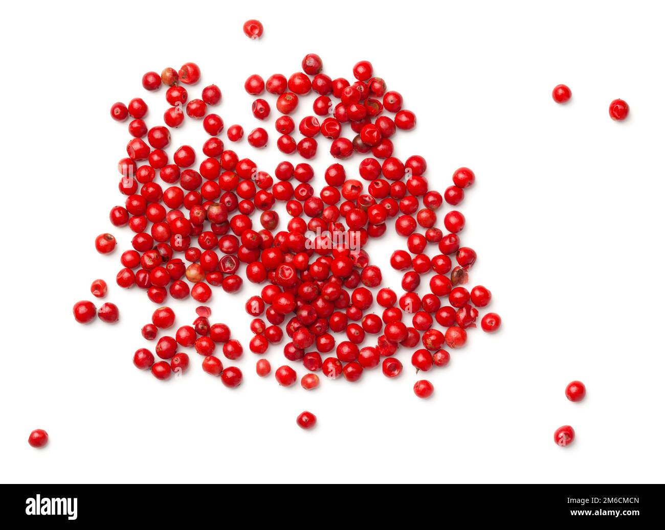 Rosa Pfeffer. Rote Pfefferkörner, isoliert auf weißem Hintergrund Stockfoto