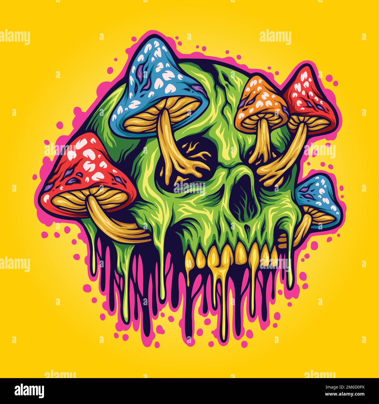 Magische Pilze Schädel psychedelische Illustration Vektorbilder für Ihre Arbeit Logo, Merchandise-T-Shirt, Aufkleber und Etikettendesigns, Poster Stock Vektor
