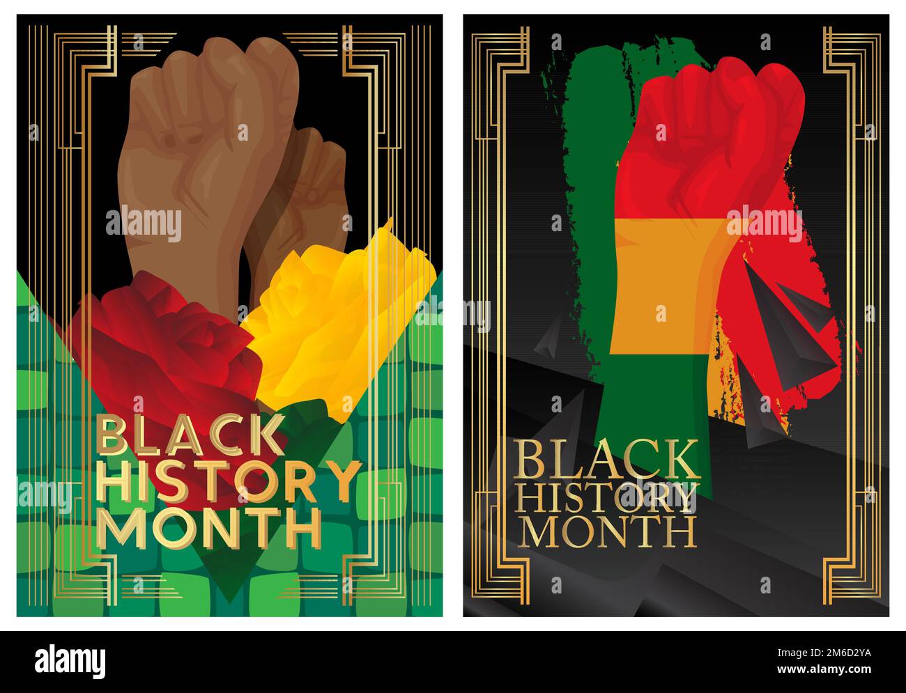 Luxuriöse Posterkollektion „Black History Month“ (im Februar). Set mit abstrakter Veranstaltungsvorlage für Website, Banner, Buchumschlag, Präsentation. Stock Vektor