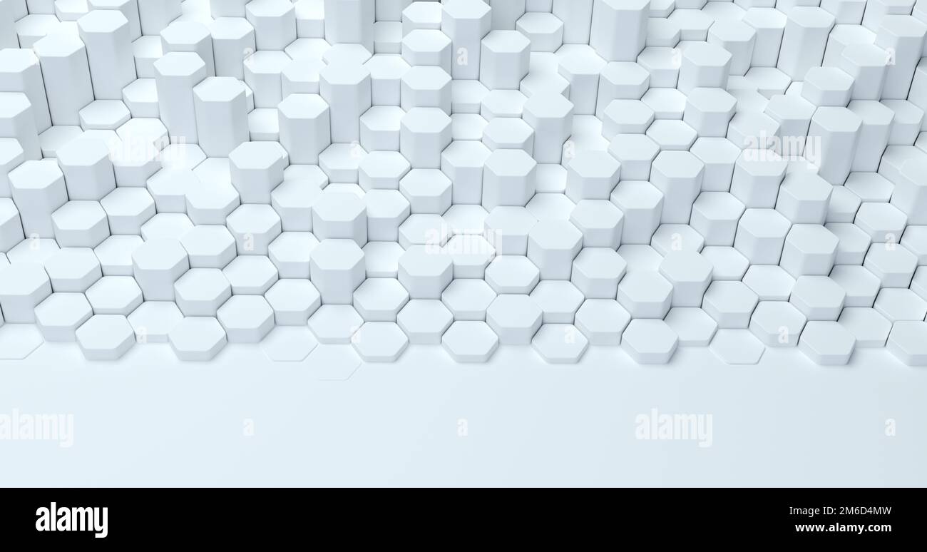 Abstrakter technologischer sechseckiger Hintergrund. 3D-Rendering. Geometrisches Muster. Grafikdesign-Element für Tapeten. Moderner Bus Stockfoto