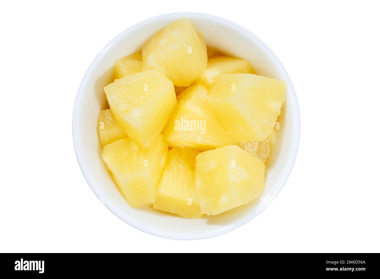 Ananas schneidet Früchte von oben isoliert auf weiß in Scheiben Stockfoto