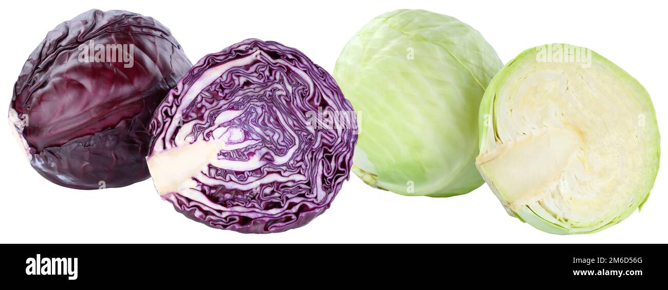Rot-Weißkohl in Scheiben geschnittenes frisches Gemüse isoliert Stockfoto