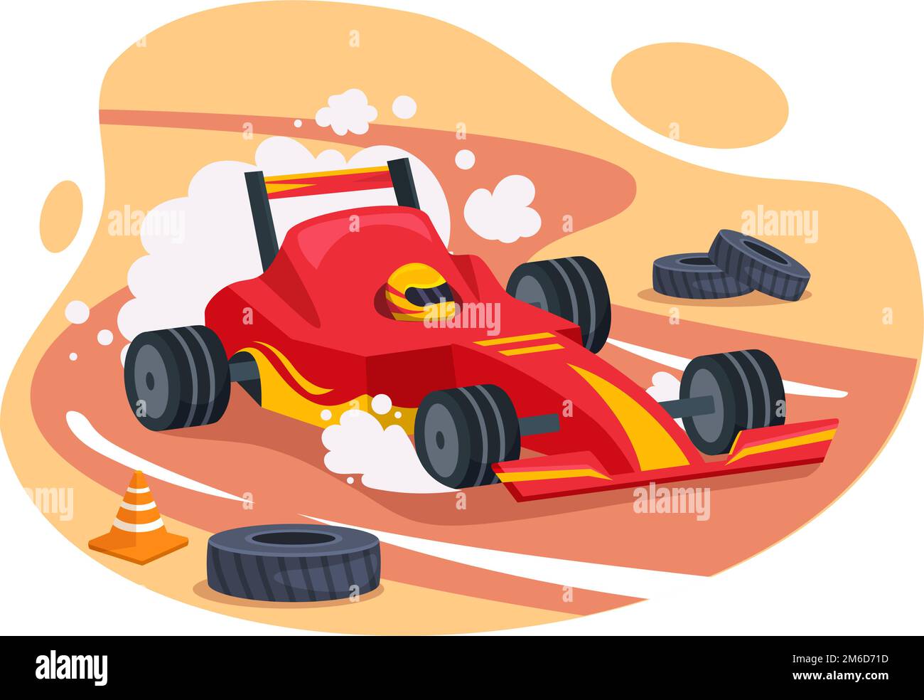 Formula Racing Sportwagen greifen auf der Rennstrecke die Ziellinie Cartoon-Illustration, um die Meisterschaft im flachen handgezogenen Vorlagendesign zu gewinnen Stock Vektor