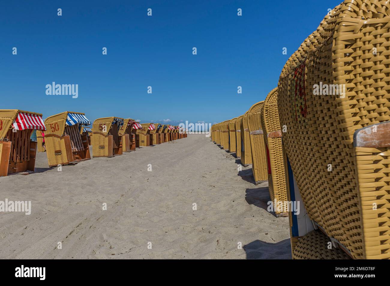 Strandkörbe am Ostseestrand Stockfoto