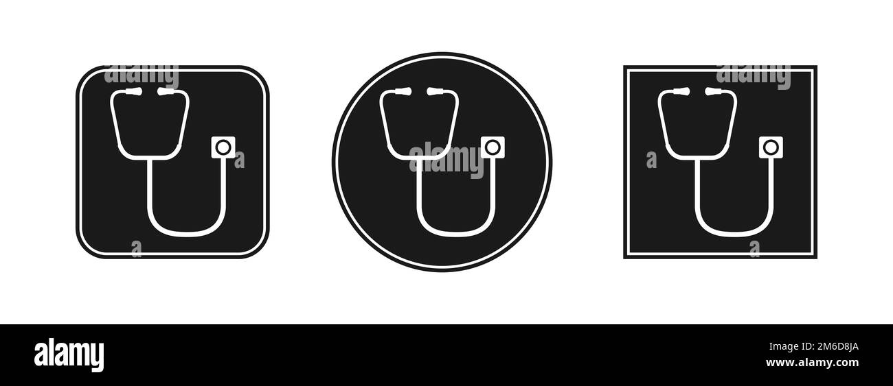 Stethoskope auf rundem und quadratischem schwarzem Hintergrund. Stockfoto