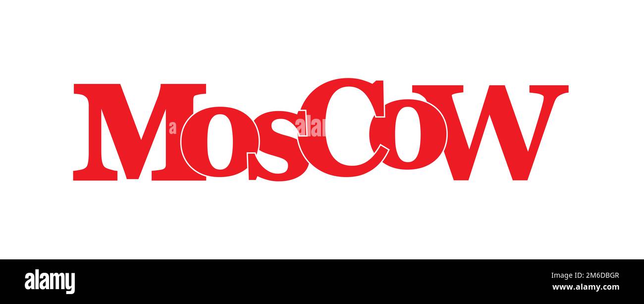 MOSKAU. Name der Hauptstadt Russlands, farbenfrohe Inschrift Stockfoto