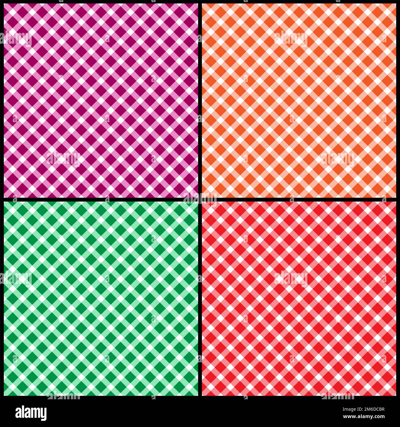 Ein Satz nahtloser diagonaler Muster aus Quadraten, Diamanten. Zufällige Farben. Stockfoto