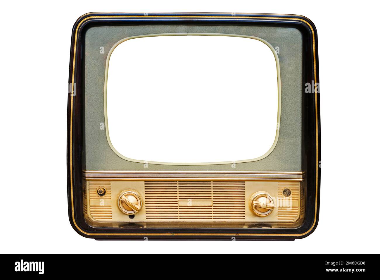 Altmodischer, altmodischer Fernseher isoliert auf weißem Hintergrund. Der alte Fernseher Stockfoto