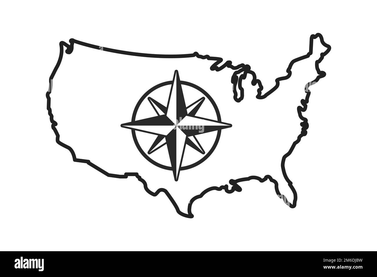Vektor-usa-Landkarte mit isoliertem Kompass. Kompass, Navigationssymbol. Vektorgrafik. Klassischer Kompass. Stockfoto