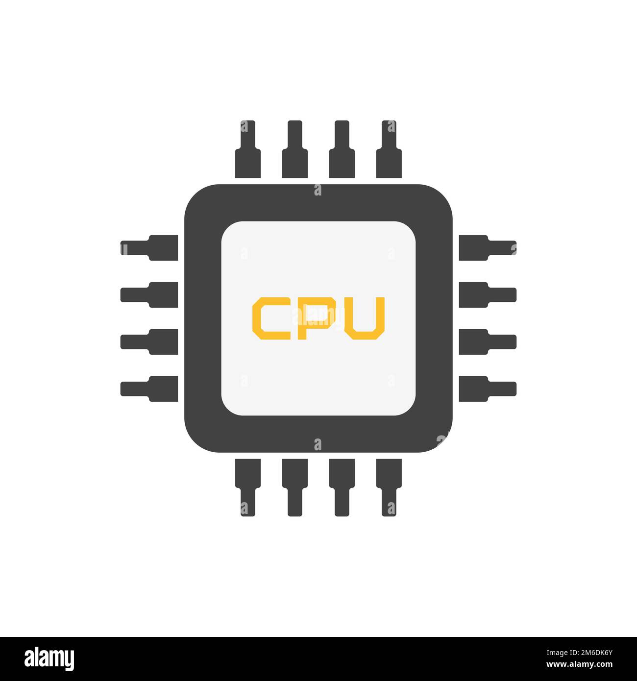 Chip-CPU, flache Ausführung. Computerprozessor. Mikrochip-Elektroniktechnologie. Mikroprozessor-Zeichen. Stockfoto