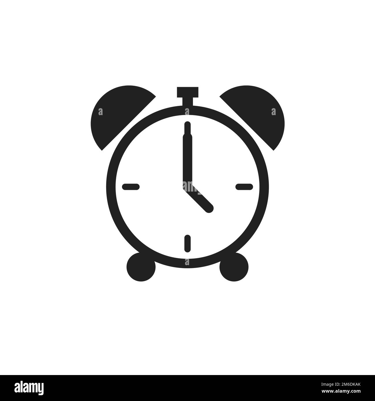 Wecksymbol isoliert auf weißem Hintergrund. Zeit-Retro-Symbol. Klassischer alter Alarm. Stockfoto