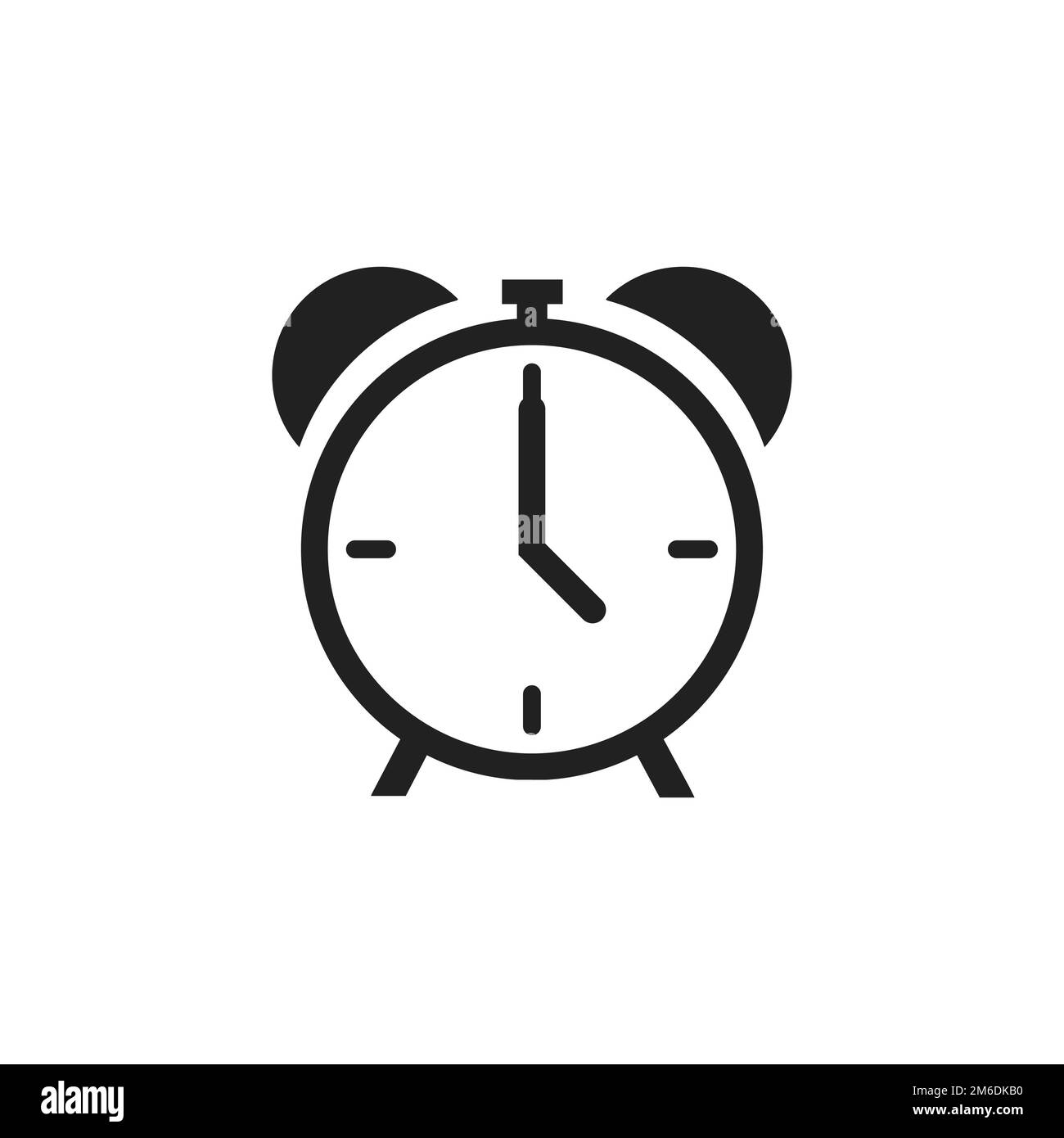 Wecksymbol isoliert auf weißem Hintergrund. Zeit-Retro-Symbol. Klassischer alter Alarm. Stockfoto