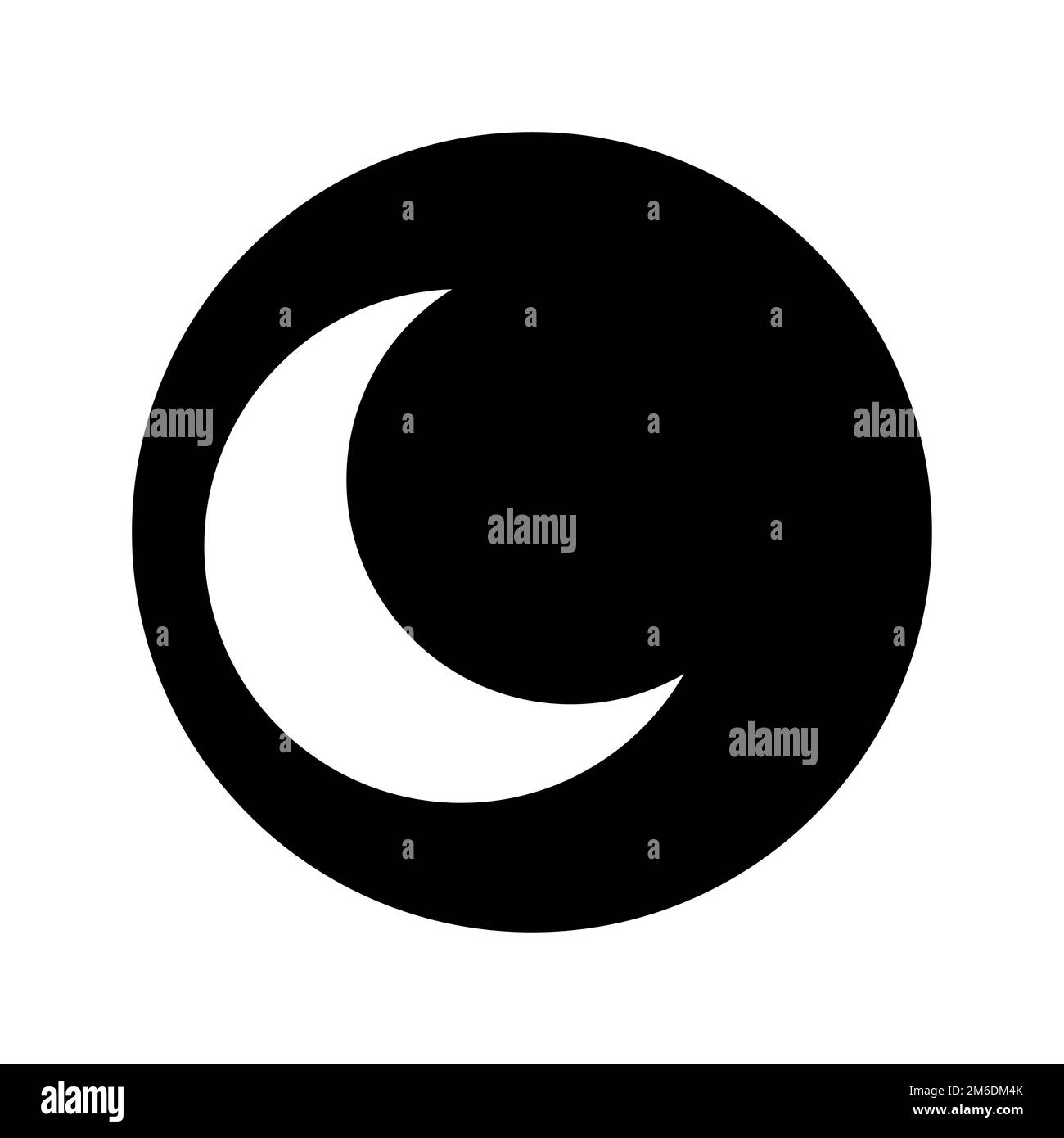 Vektorsymbol des Mondes. Schwarzer Hintergrund. Zeichen des Mondes. Symbol der Nacht. Mondsymbol. Flaches Design. EPS 10. Stockfoto