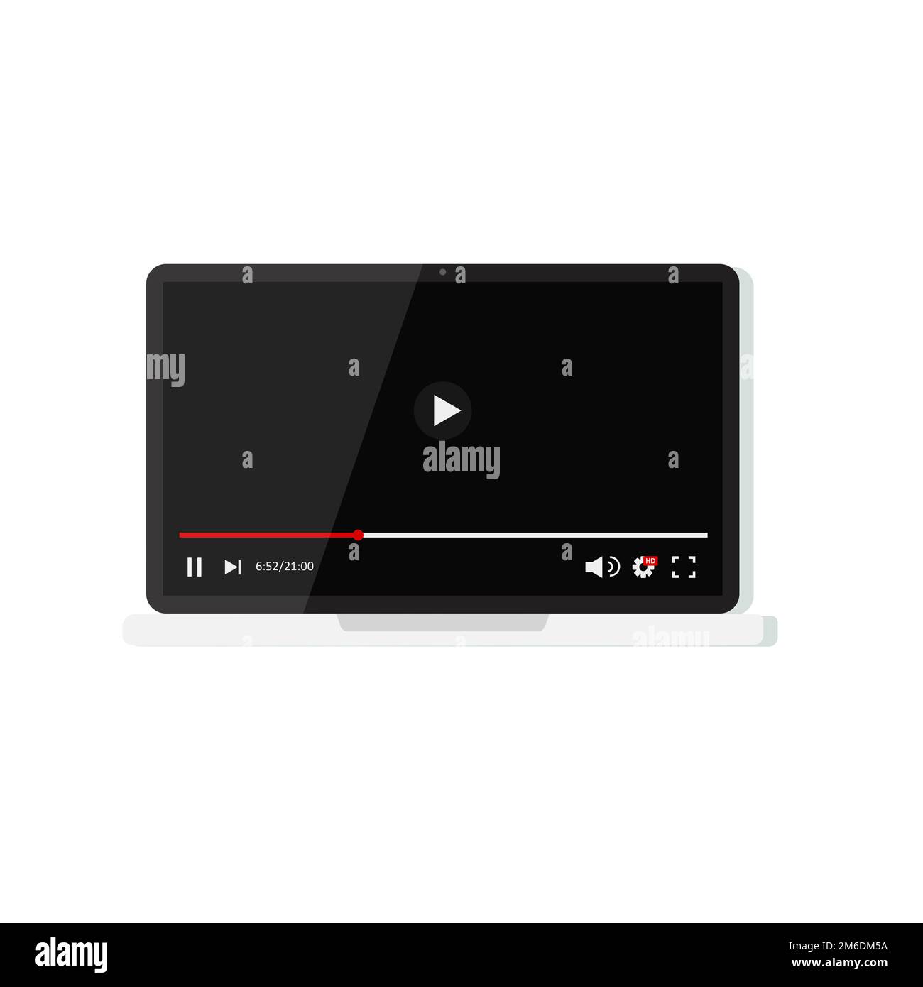 Vector-Laptop-Media-Player. Schnittstellenanwendung. Video ansehen. Ansicht anzeigen. Flaches Design. EPS 10. Stockfoto