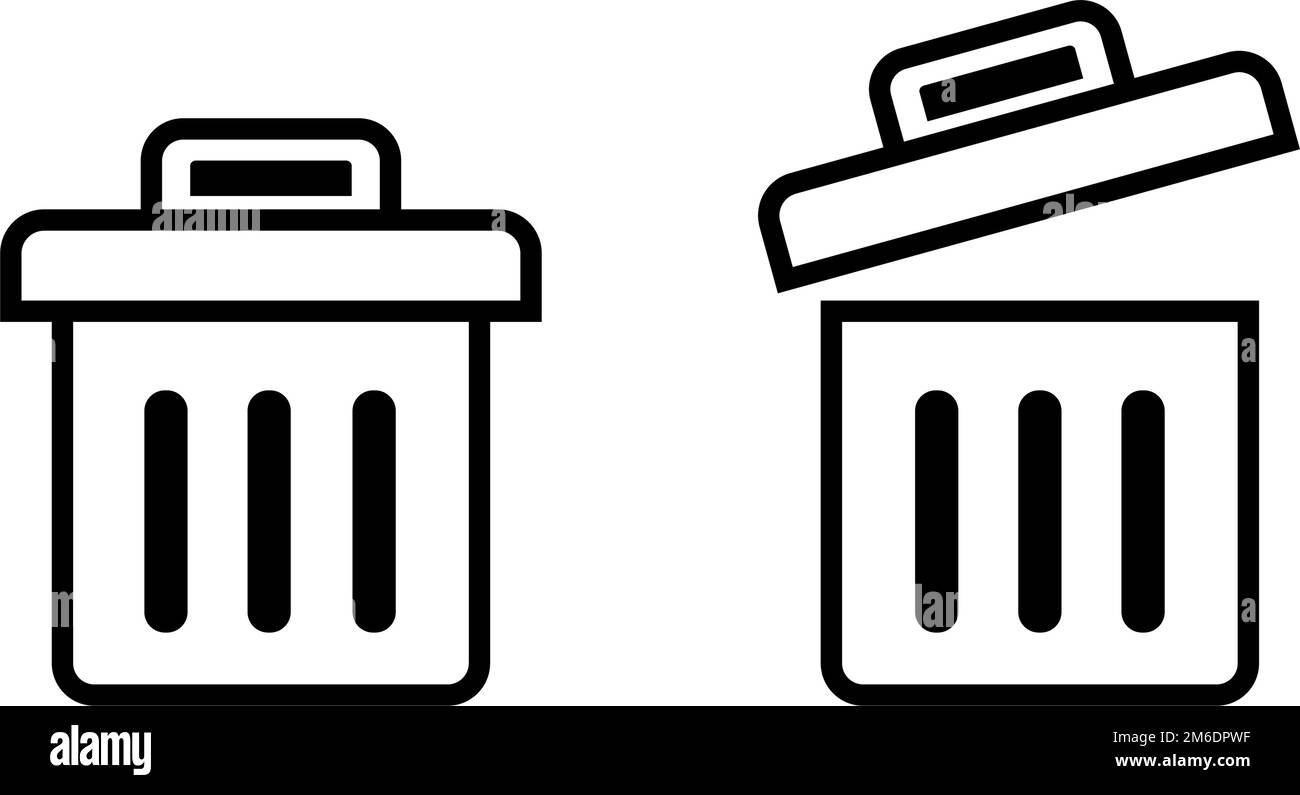 Symbolgruppe für Papierkorb. Mülleimer mit schließendem Deckel und offenem Deckel. Bearbeitbarer Vektor. Stock Vektor