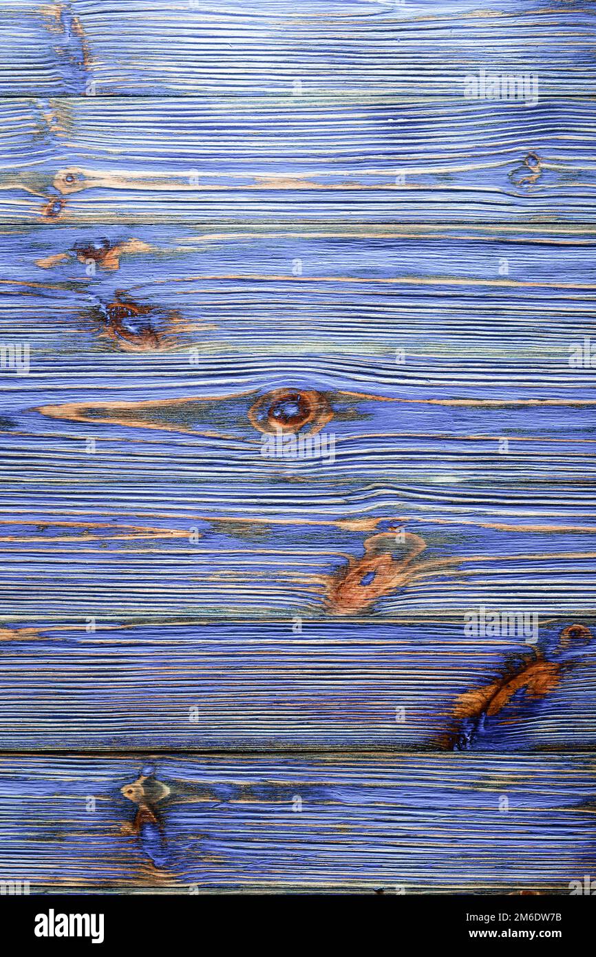 Blaues, altmodisches, dreckiges Holzbrett. Stockfoto