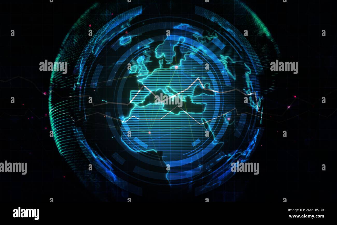 Cyber World Network Background.Global Business Technology.Digital World Map Präsentationskonzept. Stockfoto