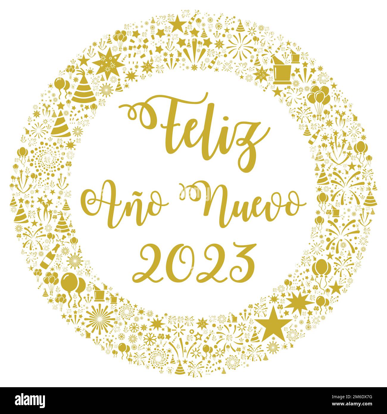Frohes neues Jahr 2023 in spanischer Sprache Stockfoto