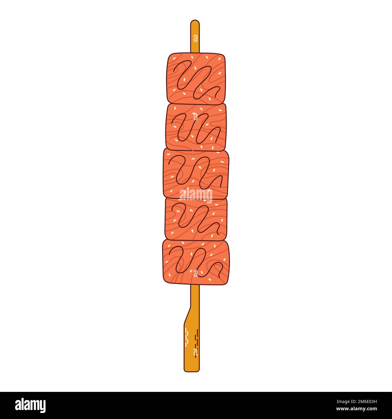 Traditionelles japanisches Essen. Asiatische Yakitori-Spieße mit Sushi-Brötchen. Vektorillistration. Stock Vektor