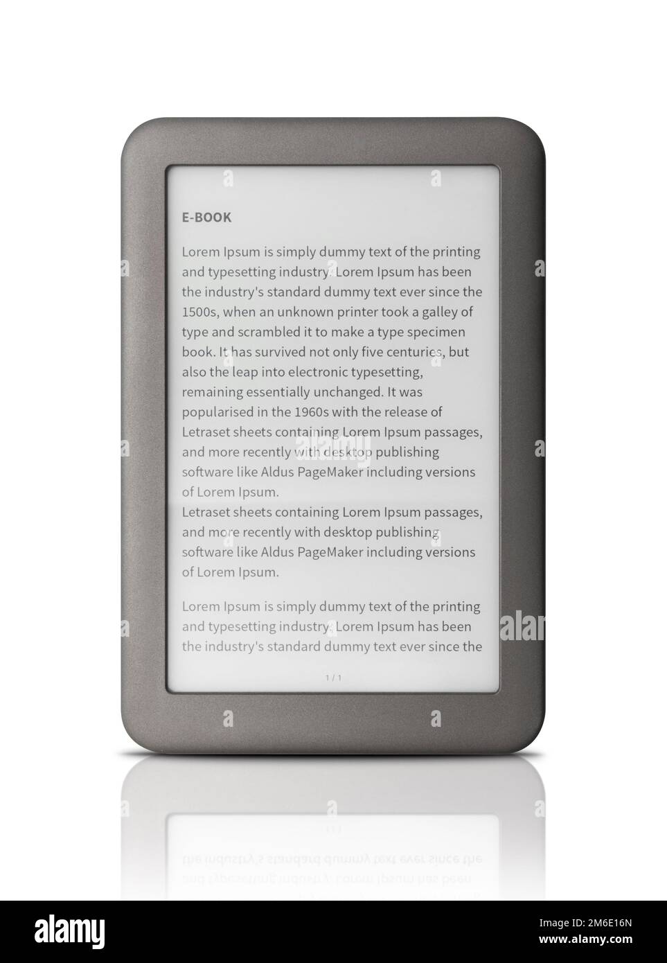 E-Book auf Tablet-pc-Touchpad isoliert auf weiß Stockfoto