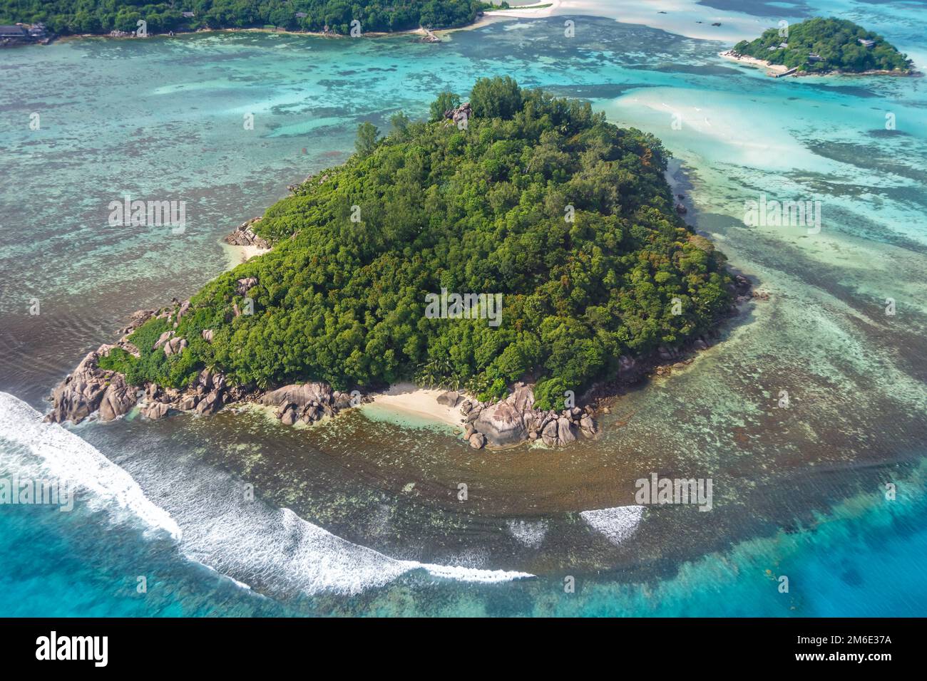 Seychellen Insel Natururlaub symbolisches Bild Paradies Ozean Luftfoto Stockfoto