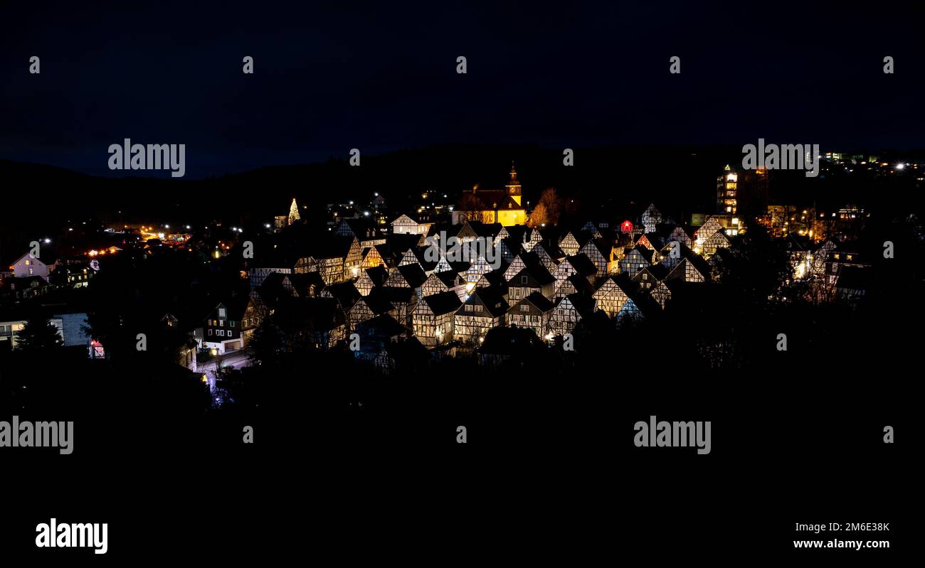 Offener Blick auf die historische Stadt Freudenberg Stockfoto
