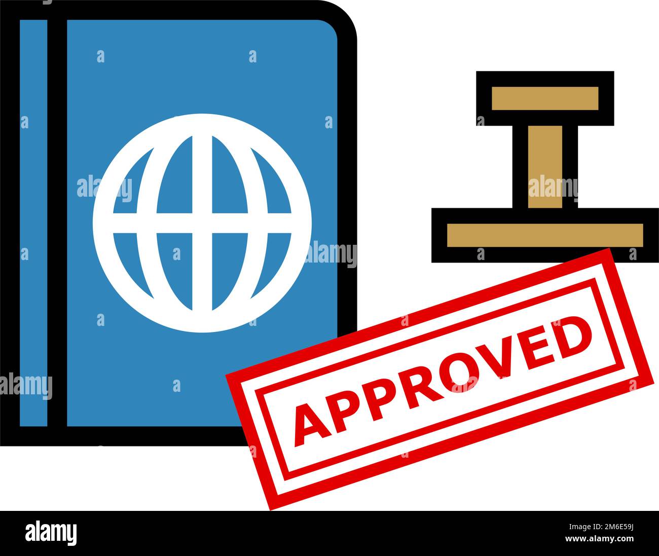 Symbol für Reisepass und genehmigten Stempel. Einreiseerlaubnis. Bearbeitbarer Vektor. Stock Vektor
