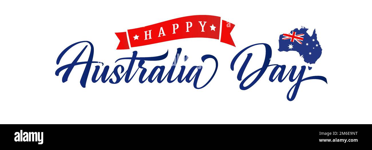 Happy Australia Day – horizontales Webbanner oder Schaltfläche. Isoliert Elemente. Australische Staatsfeier Grußdesign. Grafikvorlage. Stock Vektor
