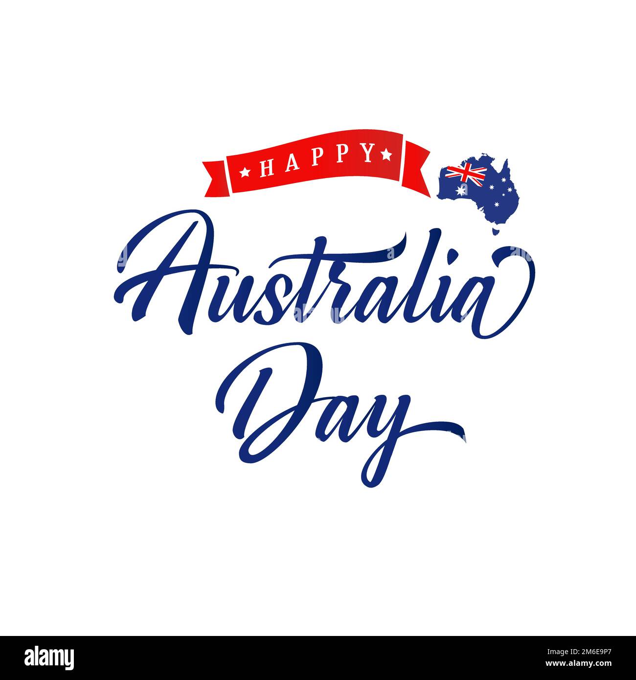 „Happy Australia Day“-Grußkartenkonzept. Schriftzug im handgeschriebenen Stil, Herz und australische Flagge. Isolierte Elemente. Posterdesign. Grafikvorlage. Stock Vektor
