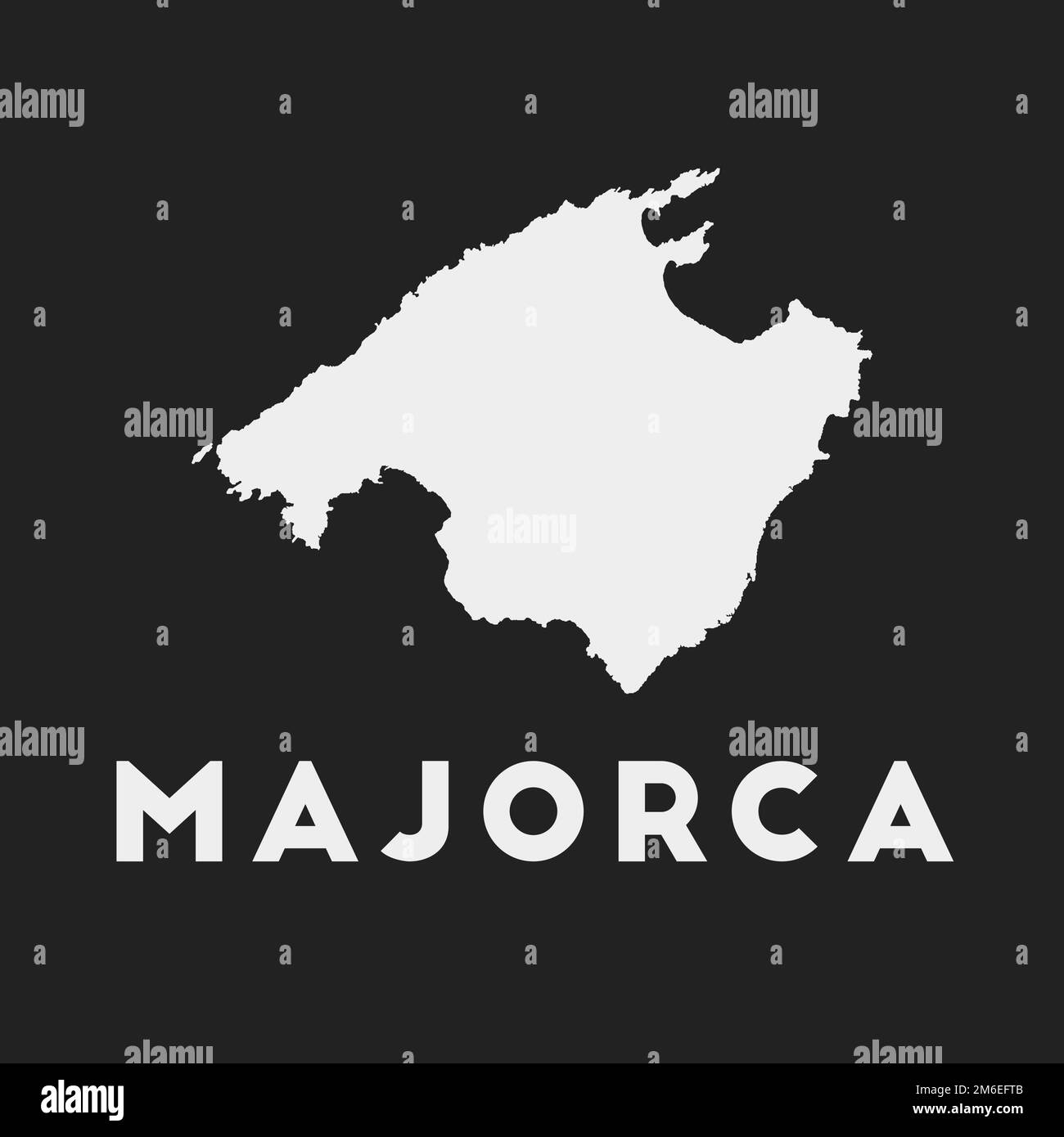 Mallorca-Symbol. Inselkarte auf dunklem Hintergrund. Stilvolle Mallorca-Karte mit Inselname. Vektordarstellung. Stock Vektor