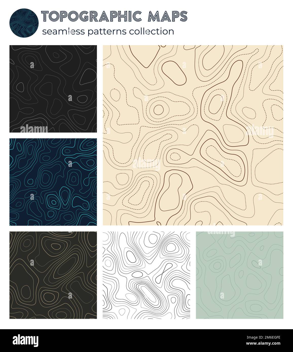 Topografische Karten. Beeindruckende isolierte Muster, nahtloses Design. Authentischer Fliesenhintergrund. Vektordarstellung. Stock Vektor