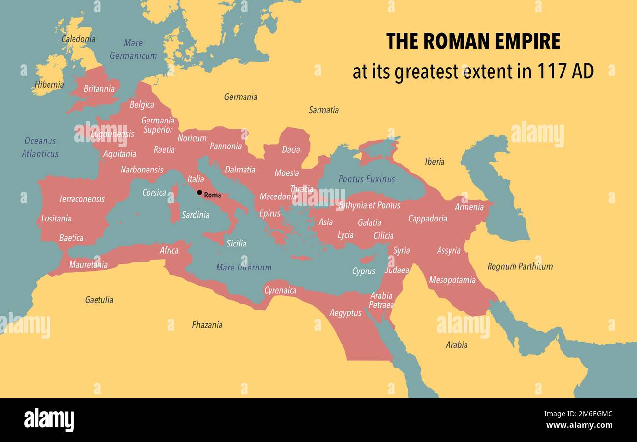 Karte des Territoriums des Römischen Reiches auf seinem Höhepunkt Stockfoto