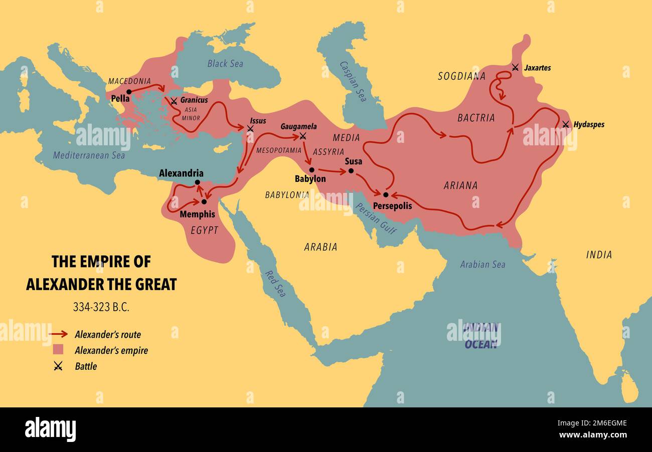 Das Reich, die Route und die Schlachten von Alexander dem Großen von Griechenland nach Indien Stockfoto