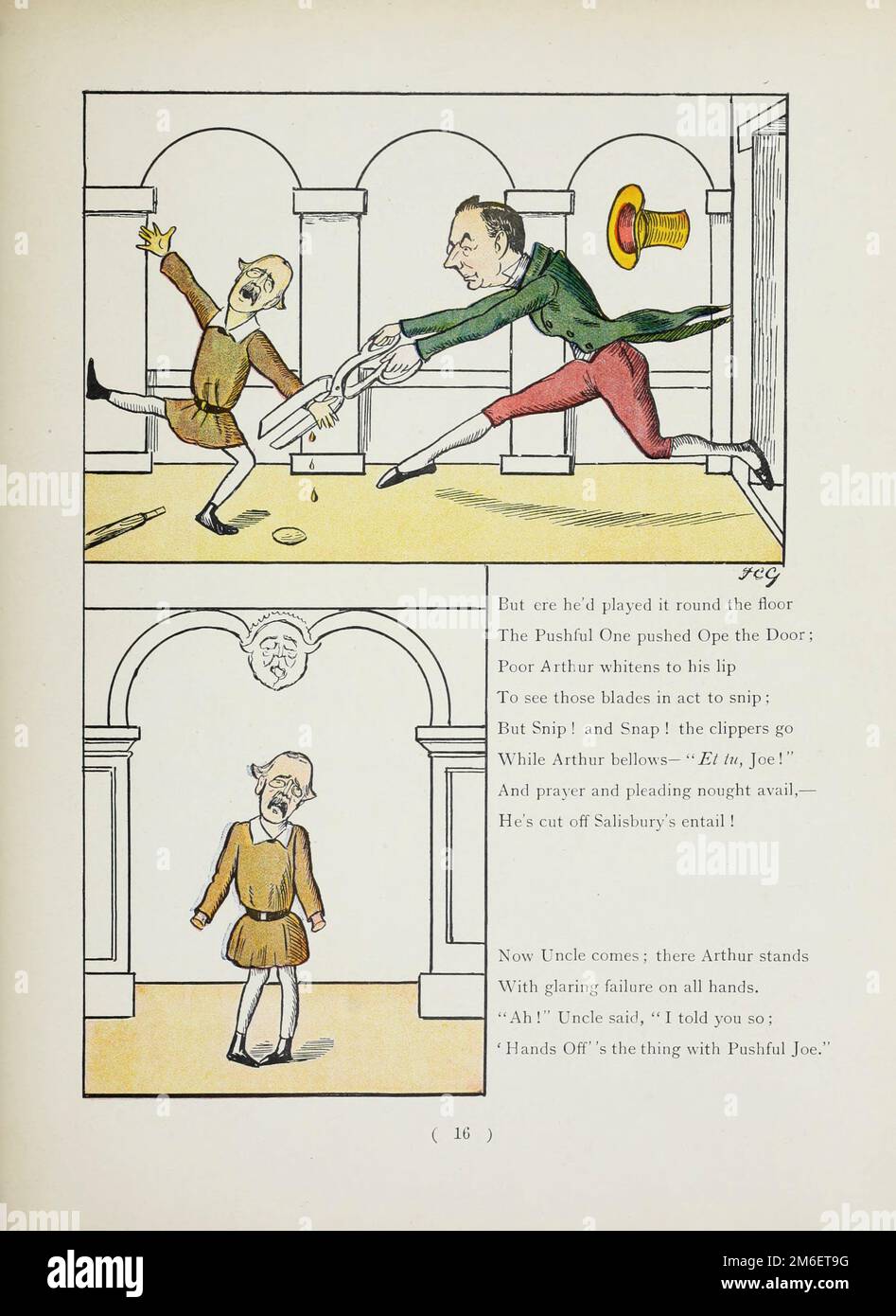 The Story of the Pushful One aus dem satirischen Buch " The Political Struwwelpeter " von Harold Begbie, 1871-1929, illustriert von Francis Carruthers Gould, 1844-1925, veröffentlicht in London : Grant Richards 1899 Stockfoto