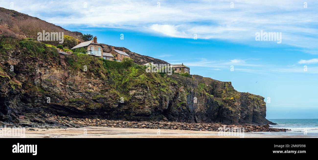 St. Agnes Beach von einer Drohne, Saint Agnes, Cornwall, England, Großbritannien Stockfoto
