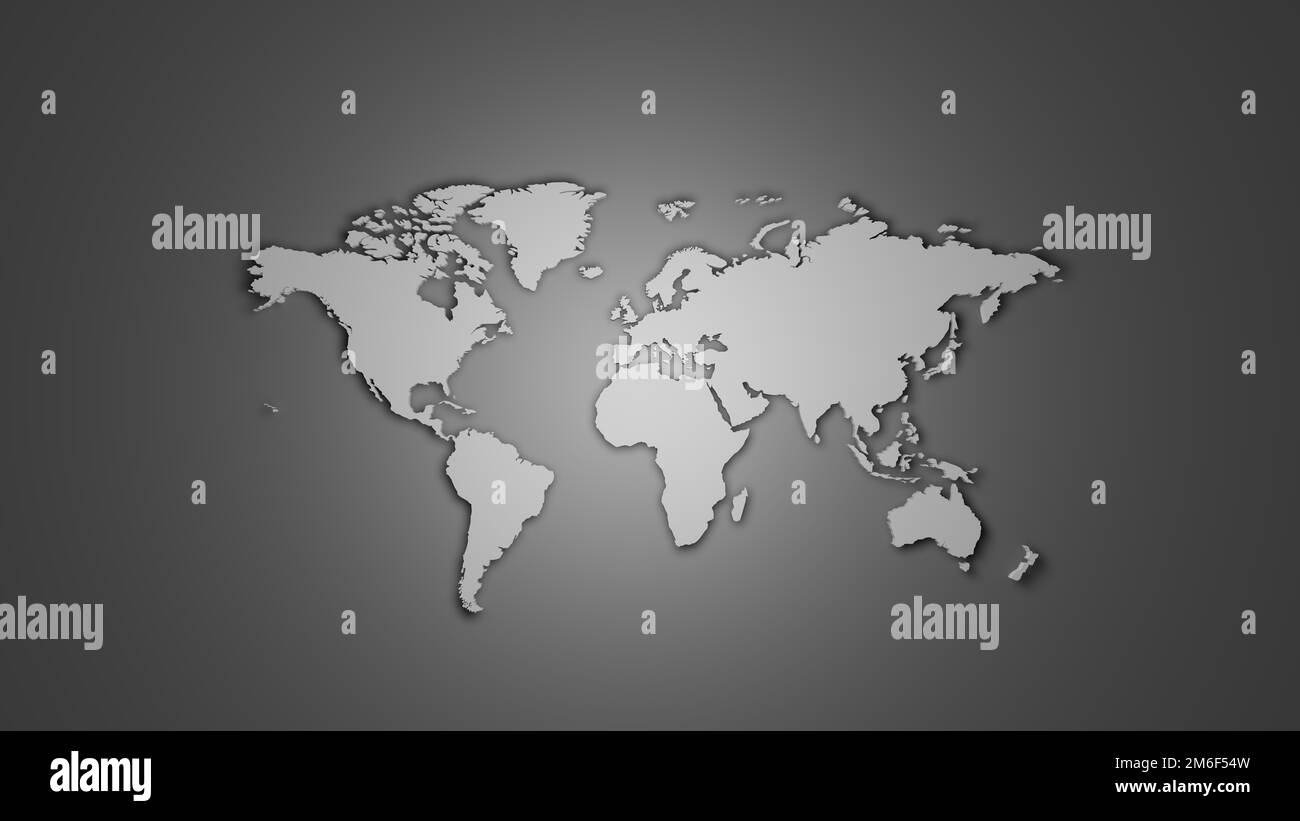 White World Karte auf grauem Hintergrund Stockfoto