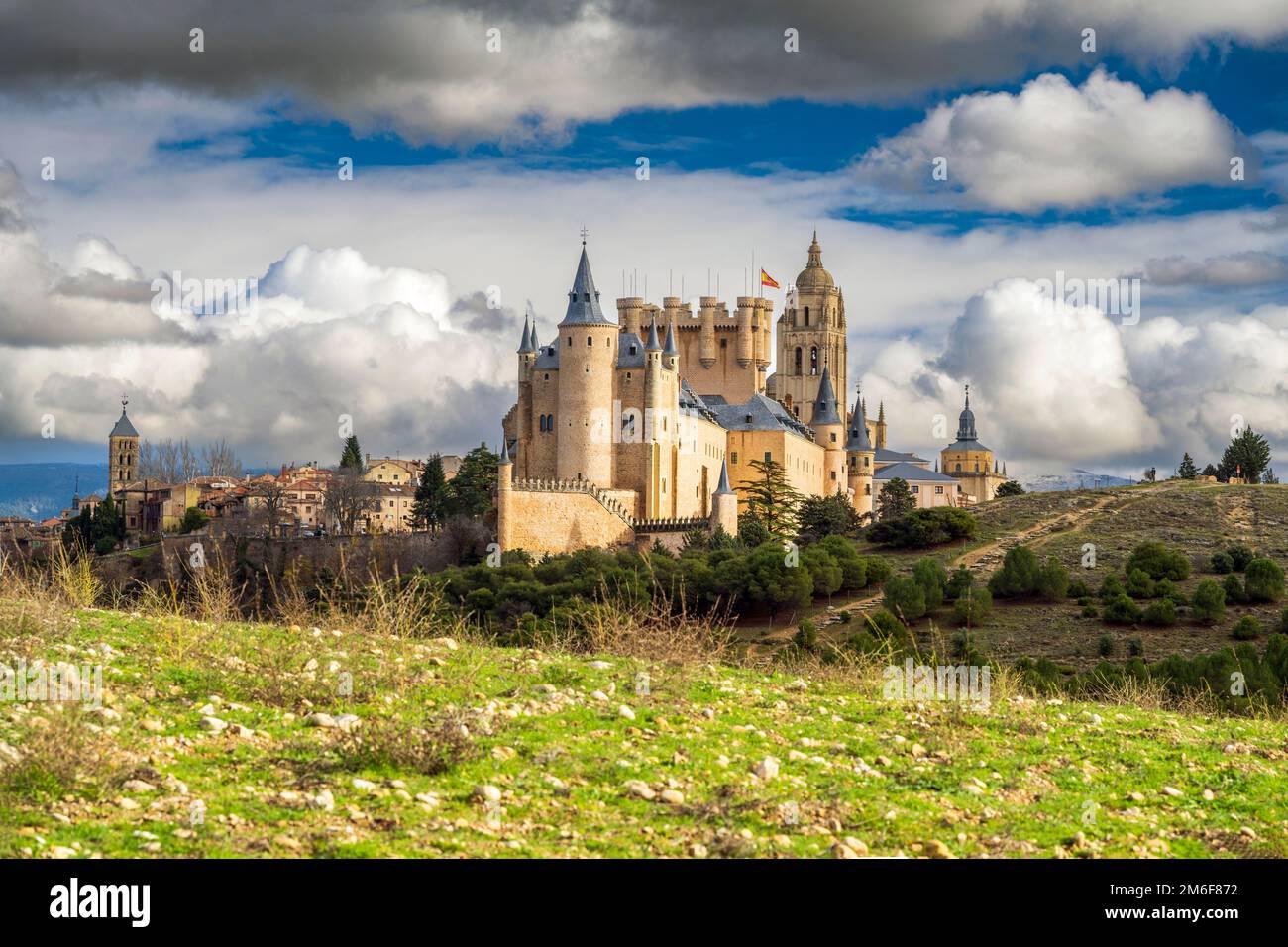 Mittelalterliche Burg Alcazar und Kathedrale, Segovia, Kastilien und Leon, Spanien Stockfoto