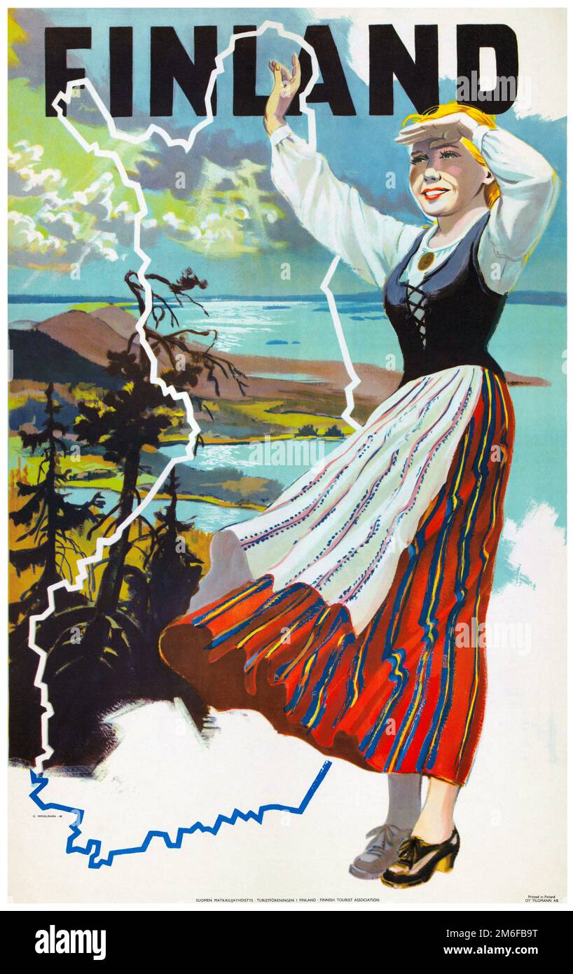 Finnland von Olavi Vepsäläinen (1927-1993). Poster veröffentlicht 1948. Stockfoto