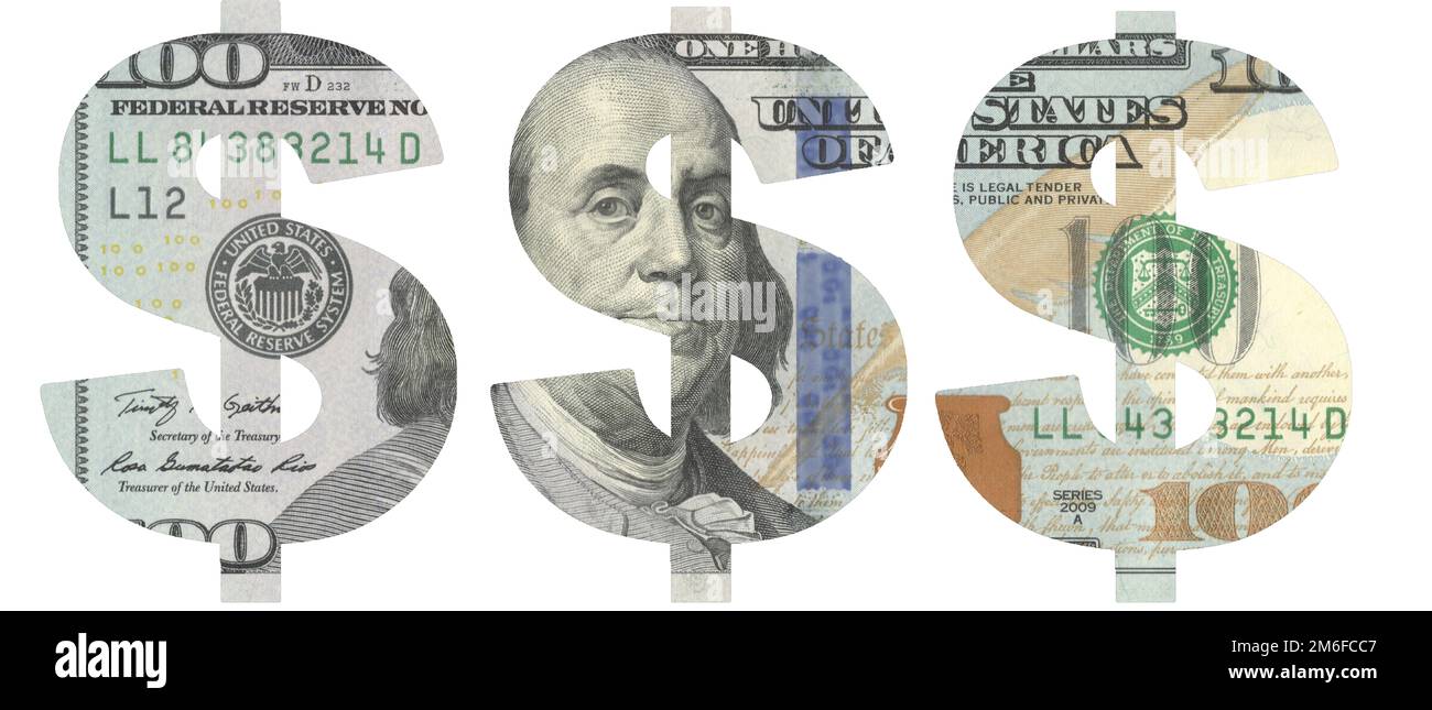 Schablone des USD-Symbols auf einem 100-Dollar-Schein Stockfoto